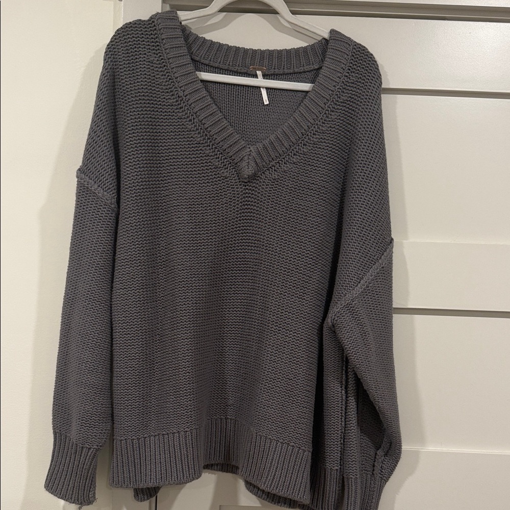 Free People Gray V-Neck Sweater